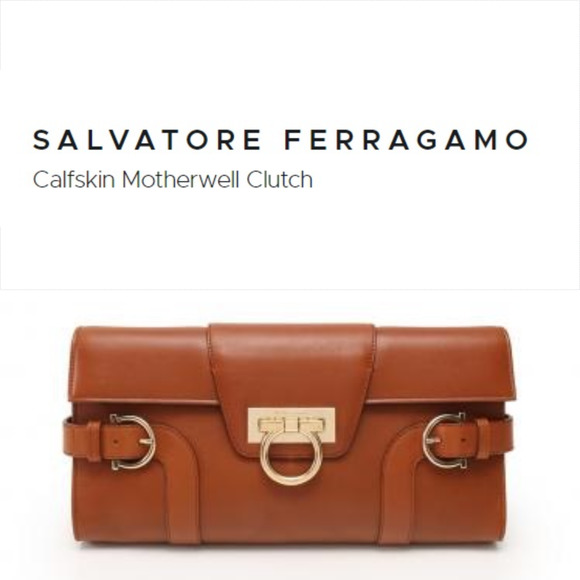 Salvatore Ferragamo Handbags - Salvatore Ferragamo Calfskin Motherwell Clutch AQ-214408 Camel Purse Handbag